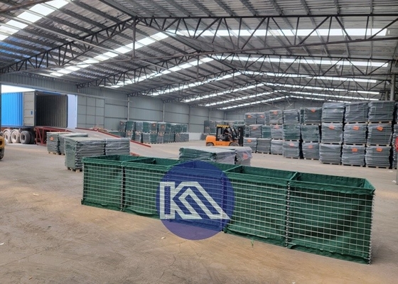 สะบัดน้ําท่วม Gabion ป้องกัน Hesco ป้องกันการระเบิดกําแพง ป้องกันป้องกัน Bastion Flood Bastion Sand Wall Hesco ป้องกันรั้ว