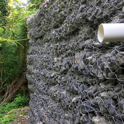 80 * 100 มม. Galfan Gabion กล่องลวด 3.05 มม. กรงเกเบี้ยนหกเหลี่ยมสำหรับกำแพงกันดิน