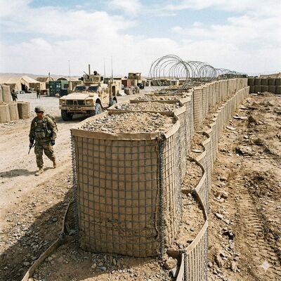 ชุบสังกะสีแบบจุ่มร้อน Gabion Barrier Bastion ผนังป้องกันการระเบิด ตาข่ายป้องกันการระเบิด