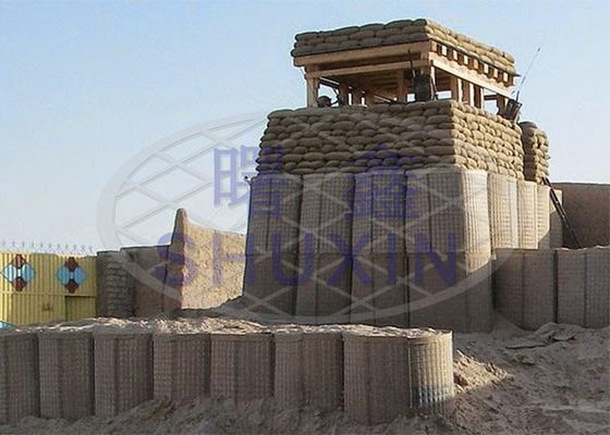 กล่องป้องกัน Hesco Barricades ขนาด 4 มม. เคลือบด้วยสังกะสีร้อนพร้อม Geotextile