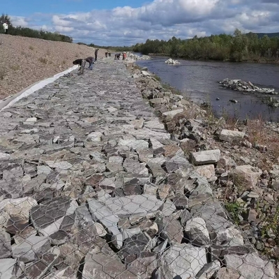 การควบคุมน้ำท่วม Anti Rust 2m Gabion Basket ลวดตาข่ายหกเหลี่ยม