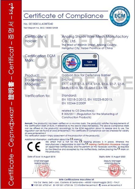 ประเทศจีน Anping Shuxin Wire Mesh Manufactory Co., Ltd. รับรอง